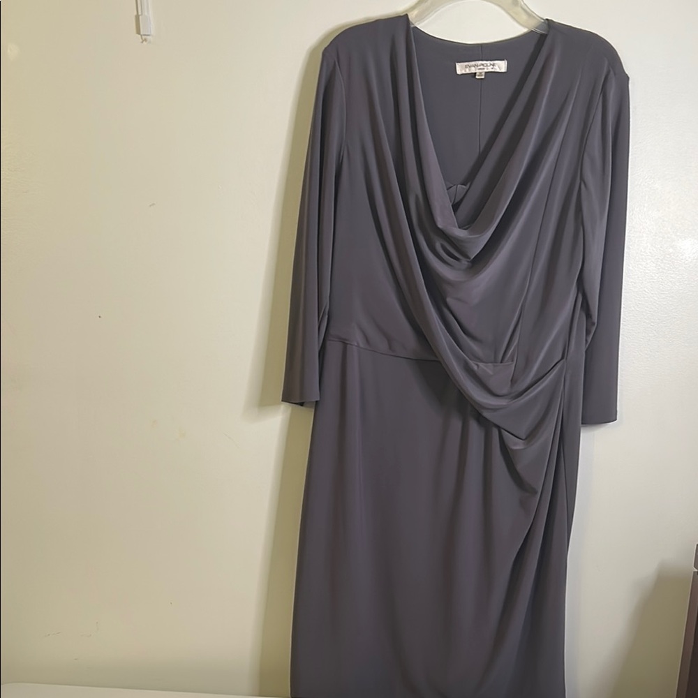 Evan-Picone draped gray dress size 16 long sleeves elegant classic formal